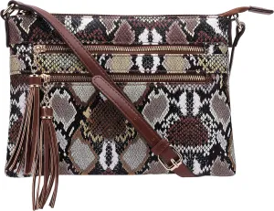 B BRENTANO Vegan Multi-Zipper Crossbody Handbag Purse with Tassel Accents