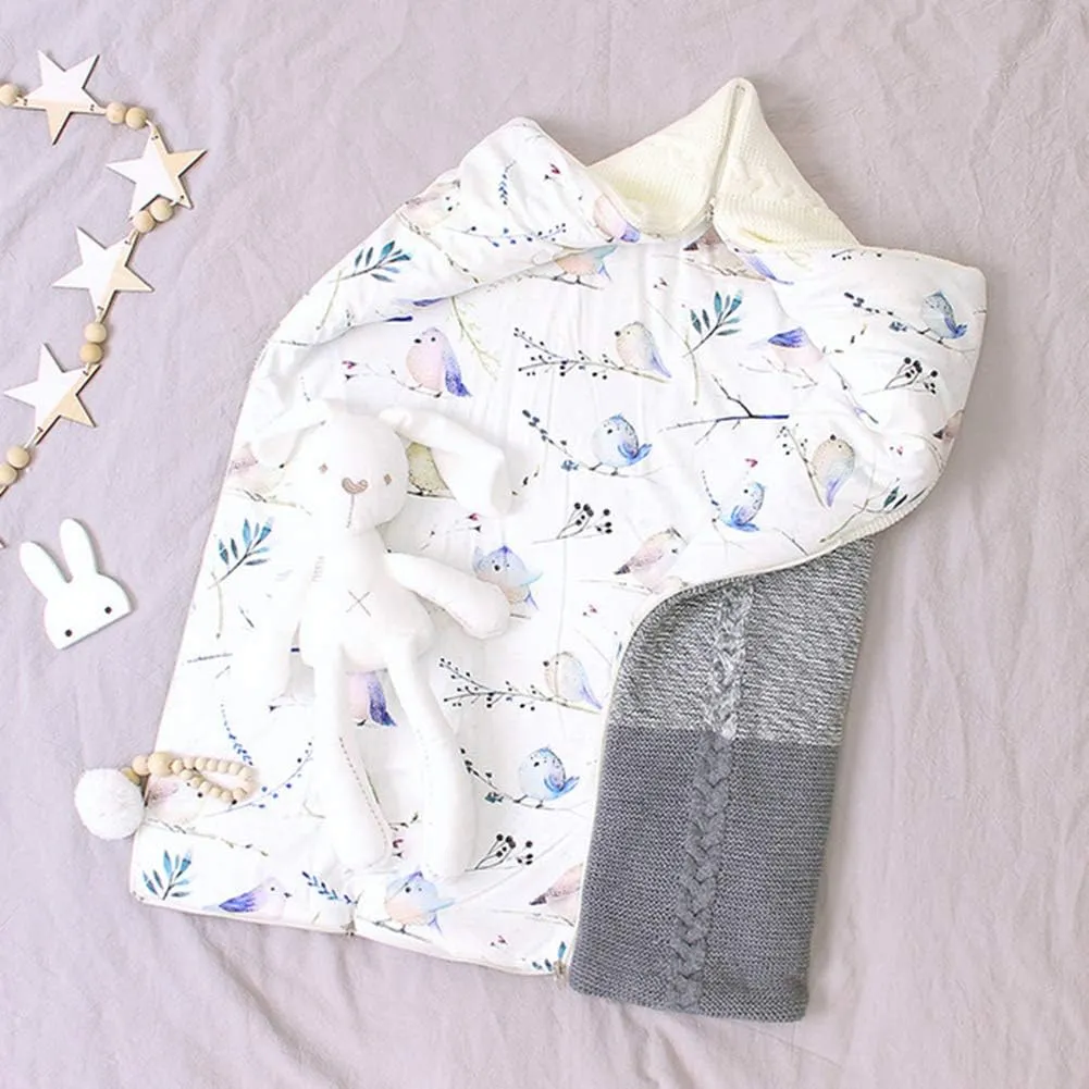 Baby Swaddle Blanket Thick Warm Strollers Knit Blanket Velvet Soft Infant Sleeping Bag Pram Blankets Using in Strollers for 0-12 Month Boys Girls Blue (Beige)