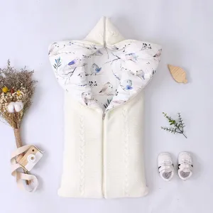 Baby Swaddle Blanket Thick Warm Strollers Knit Blanket Velvet Soft Infant Sleeping Bag Pram Blankets Using in Strollers for 0-12 Month Boys Girls Blue (Beige)