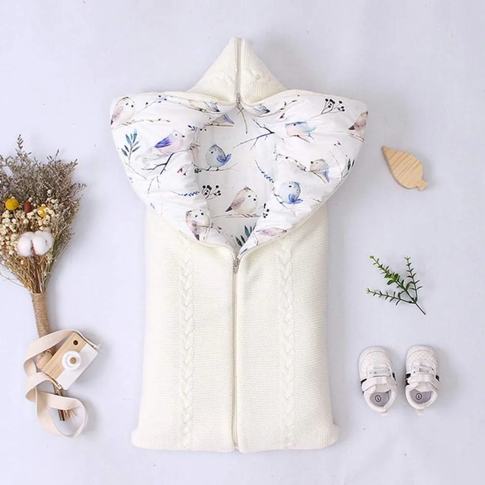 Baby Swaddle Blanket Thick Warm Strollers Knit Blanket Velvet Soft Infant Sleeping Bag Pram Blankets Using in Strollers for 0-12 Month Boys Girls Blue (Beige)