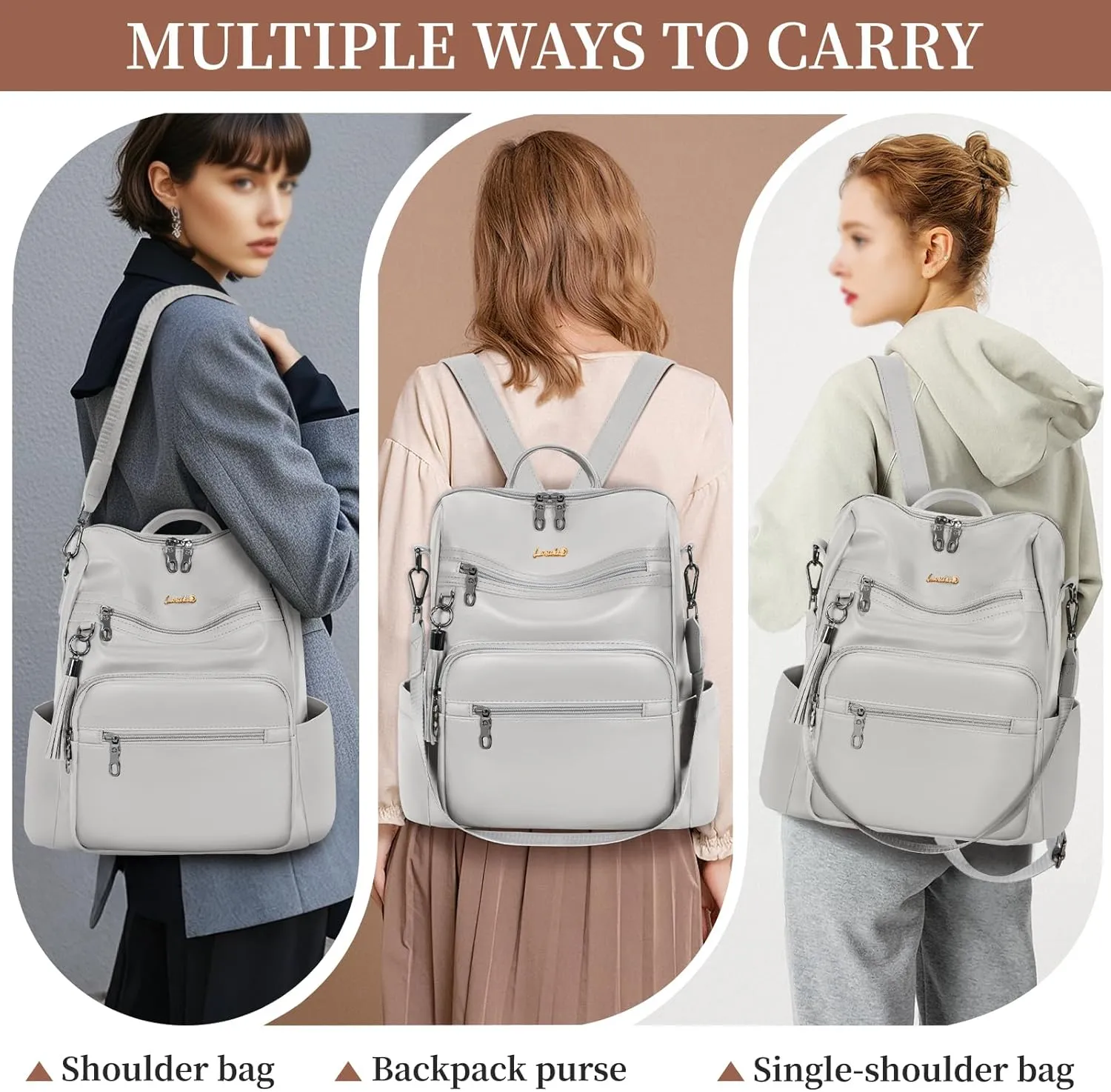 Backpack Purse for Women Travel Convertible Shoulder Tassel Bag Ladies Work Travel Handbags