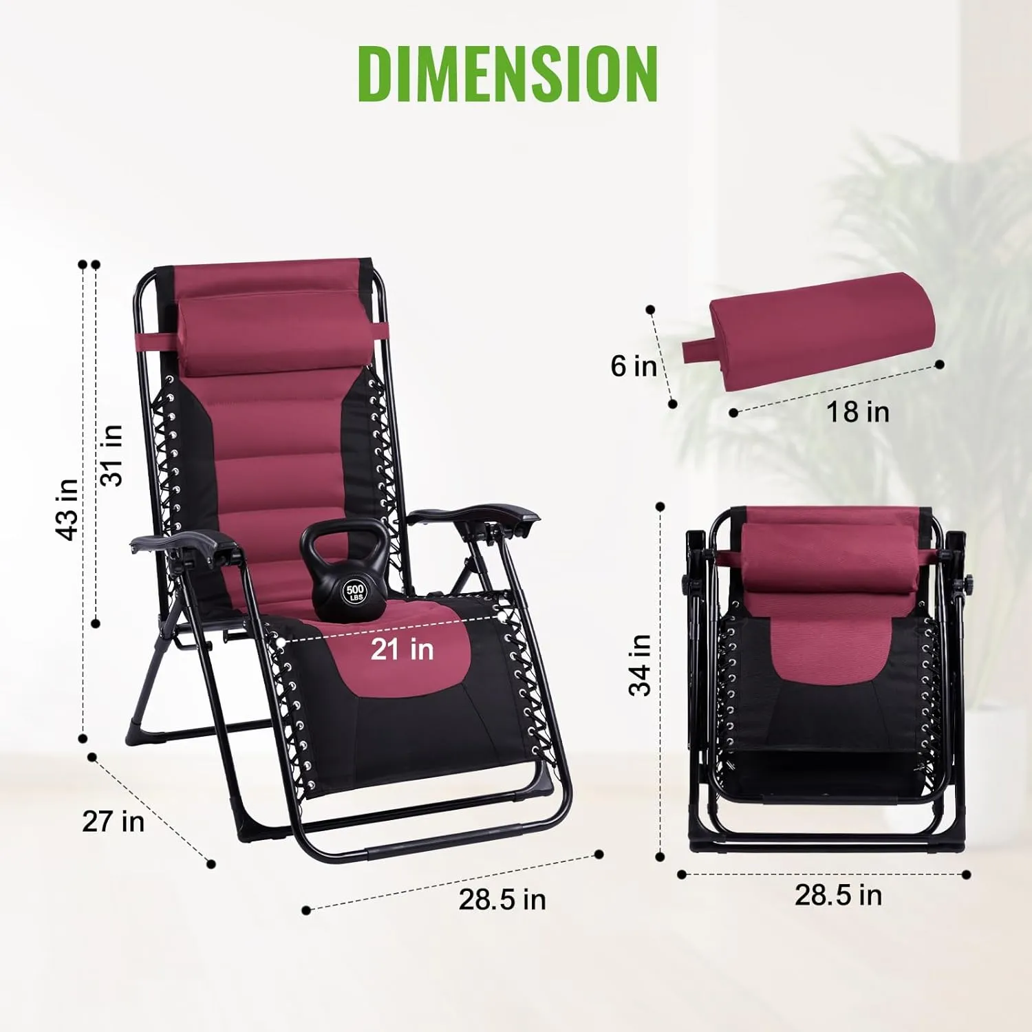 Backyard Expressions Deluxe XL Padded Recliner Chair – Ergonomic Anti-Gravity Lounger with Folding Design, Side Tray, and Adjustable Headrest