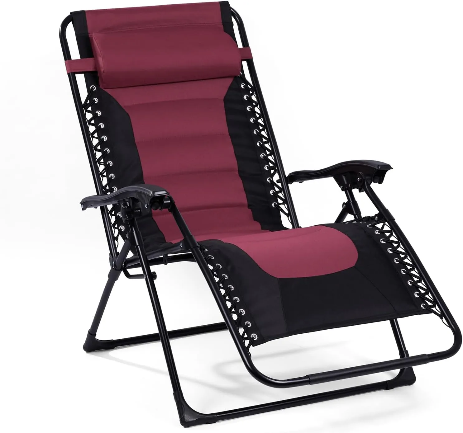 Backyard Expressions Deluxe XL Padded Recliner Chair – Ergonomic Anti-Gravity Lounger with Folding Design, Side Tray, and Adjustable Headrest