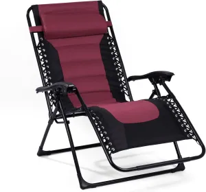 Backyard Expressions Deluxe XL Padded Recliner Chair – Ergonomic Anti-Gravity Lounger with Folding Design, Side Tray, and Adjustable Headrest