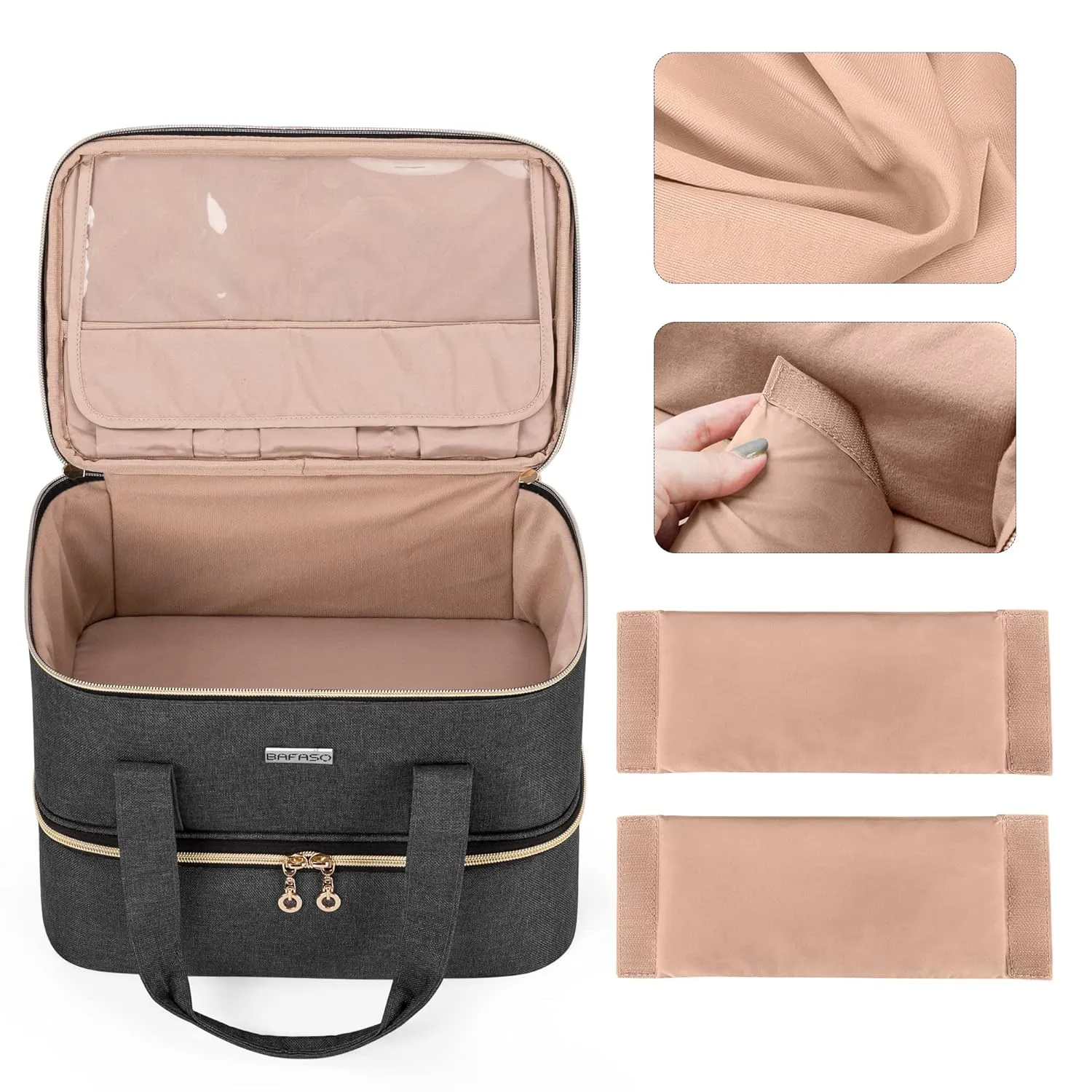 BAFASO Nail Polish Organizer Holds 40 Bottles (15ml - 0.5 fl.oz) and a Nail Lamp, Nail Polish Carrying Case with Manicure Tools Storage Sections (Bag Only), Black