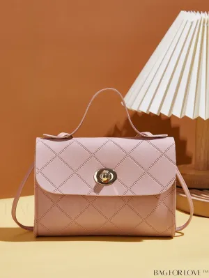 BagForLove - Chic Embossed Twist Lock Satchel Bag - Womens Minimalist Crossbody Purse