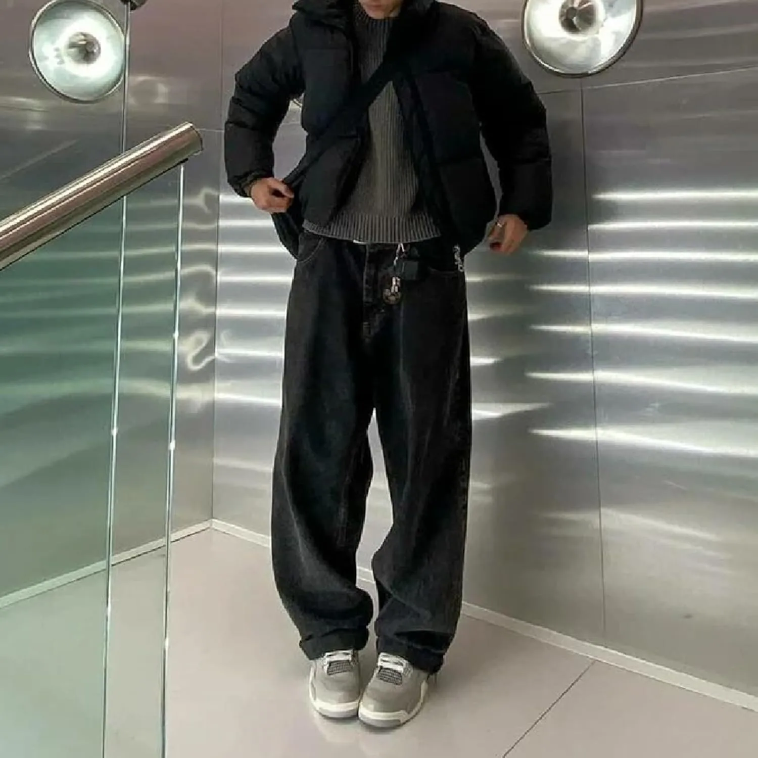 Baggy Jeans for Men Loose Fit Wide Leg Denim Pants Skateboard Hip Hop Jeans Y2K Vintage Streetwear Trousers