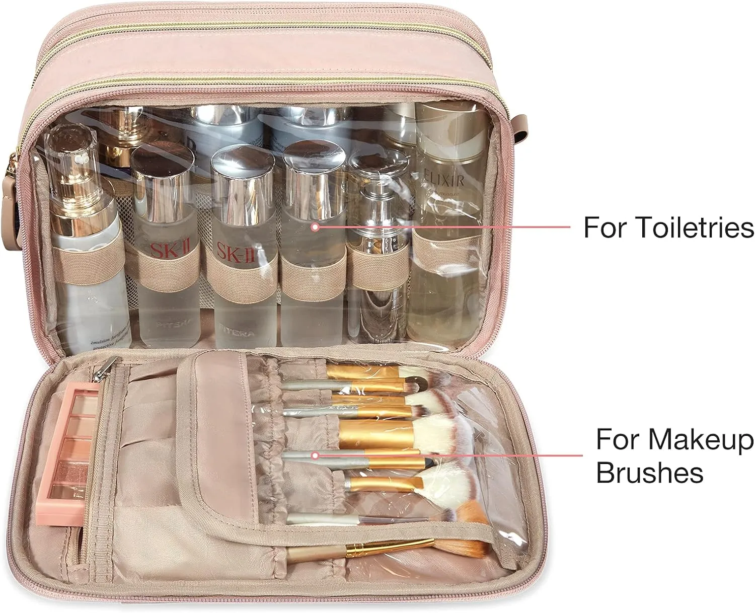 BAGSMART Toiletry Bag for Women, Large Toiletry Bag Water-resistant Makeup Cosmetic Organizer Bag Door Room Essentials for Accessories, Shampoo, Full Sized Container, Toiletries (Medium, Pink)