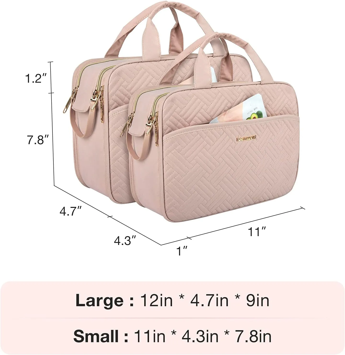 BAGSMART Toiletry Bag for Women, Large Toiletry Bag Water-resistant Makeup Cosmetic Organizer Bag Door Room Essentials for Accessories, Shampoo, Full Sized Container, Toiletries (Medium, Pink)
