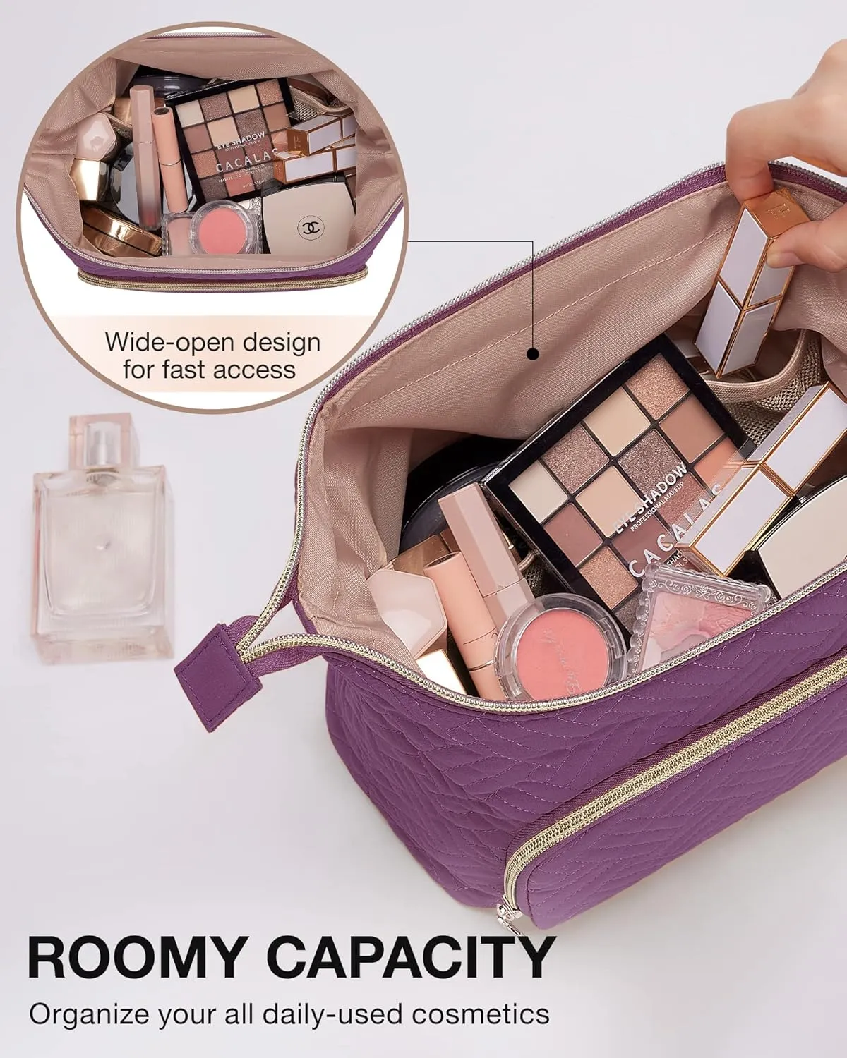 BAGSMART Travel Makeup Bag, Cosmetic Bag Make Up Organizer Case,Large Wide-open Pouch for Women Purse for Toiletries Accessories Brushes