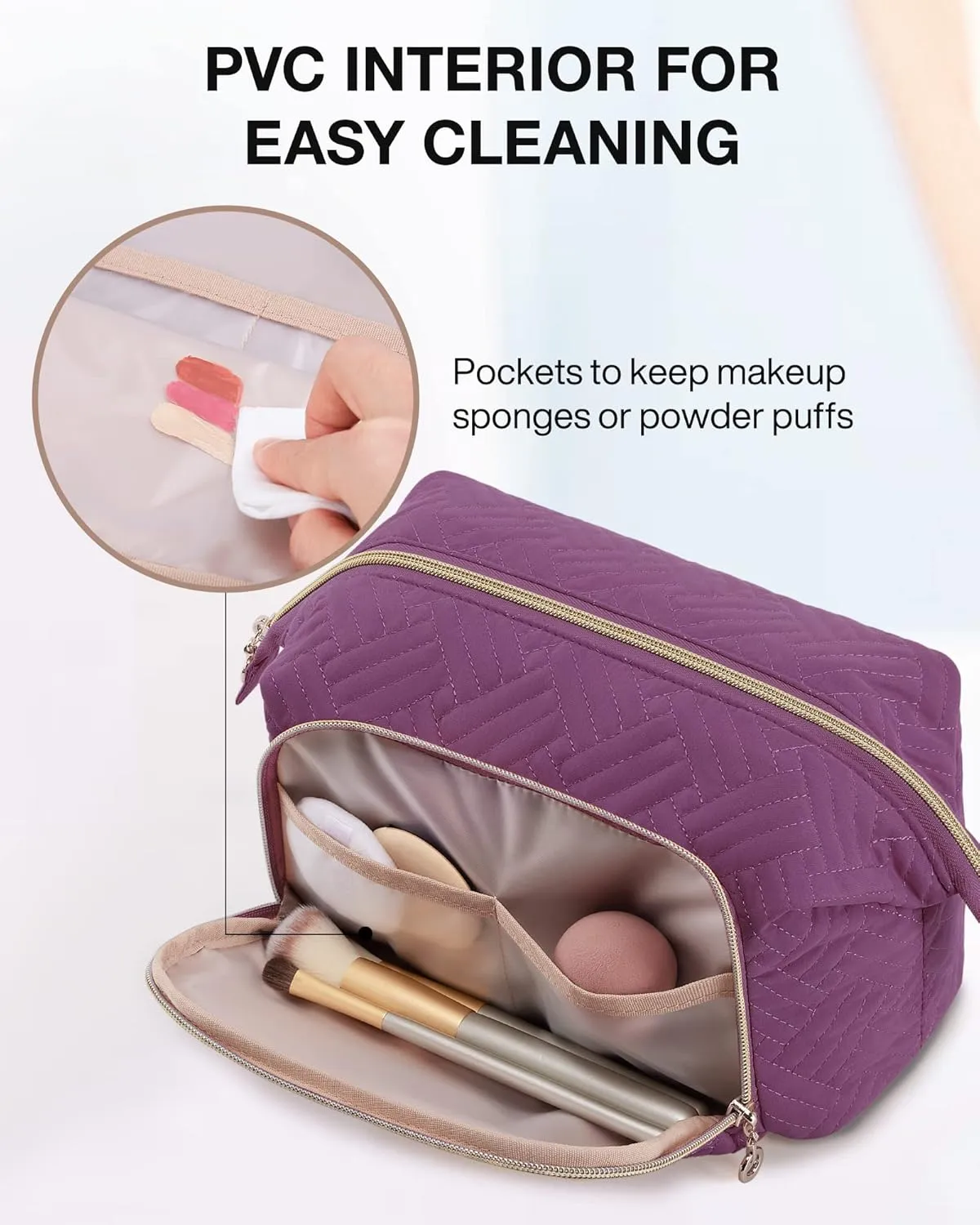 BAGSMART Travel Makeup Bag, Cosmetic Bag Make Up Organizer Case,Large Wide-open Pouch for Women Purse for Toiletries Accessories Brushes