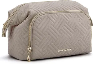 BAGSMART Travel Makeup Bag, Cosmetic Bag Make Up Organizer Case,Large Wide-open Pouch for Women Purse for Toiletries Accessories Brushes