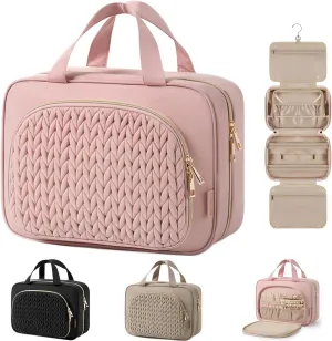 BAGSMART Travel Toiletry Bag with Jewelry Organizer, Hanging Travel Bag for Toiletries, Makeup Cosmetic Bag Organizer, Carry-on Travel Accessories Essentials, Pink-M