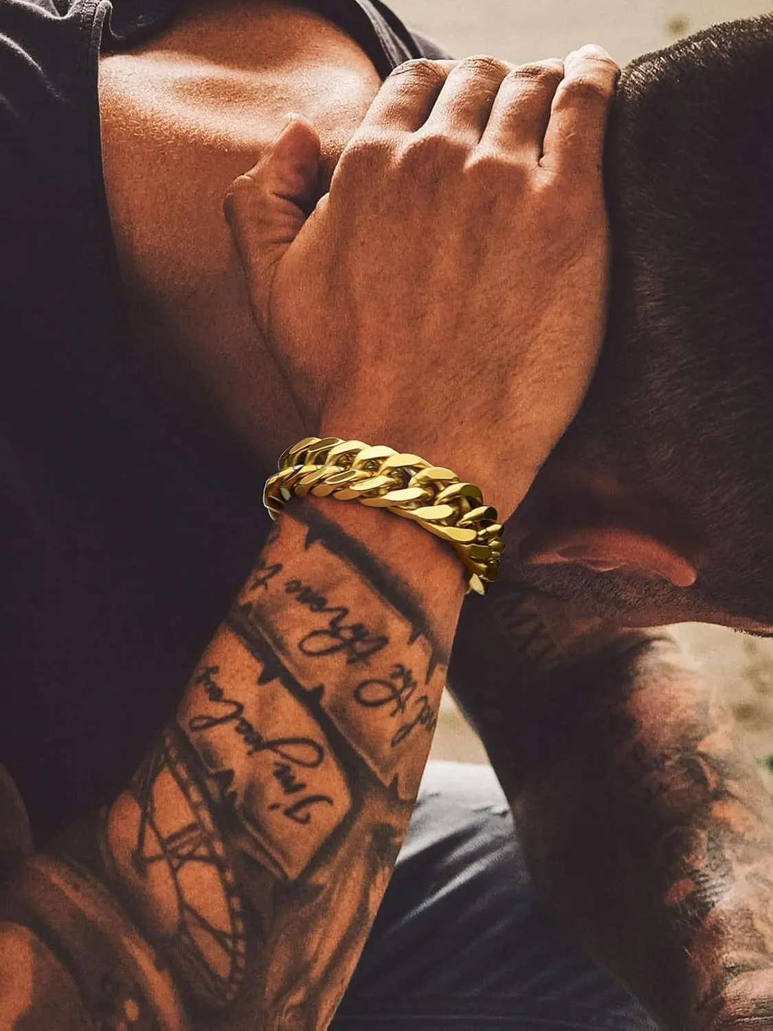 Bandmax Cuban Link Chain Bracelet for Men Women, Silver/Gold/Black Hip Hop Punk Biker Hand Chain Bracelets 7"-9" Mens Chunky Chain Jewelry