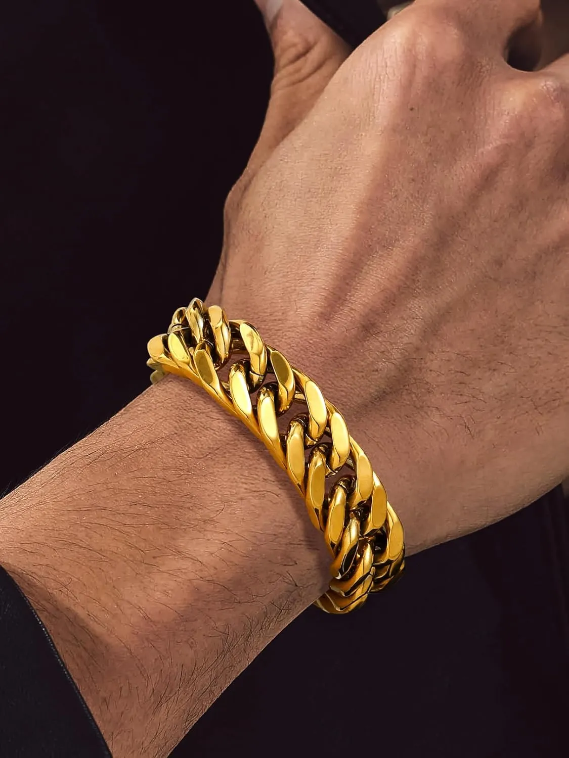 Bandmax Cuban Link Chain Bracelet for Men Women, Silver/Gold/Black Hip Hop Punk Biker Hand Chain Bracelets 7"-9" Mens Chunky Chain Jewelry