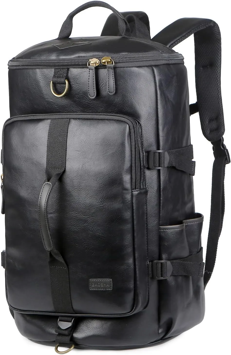 Baosha Stylish Vegan Leather Men Weekender Travel Duffel Tote Bag Backpack Hybrid Travel Hiking Rucksack Overnight Bag Convertible HB-26 (Black)