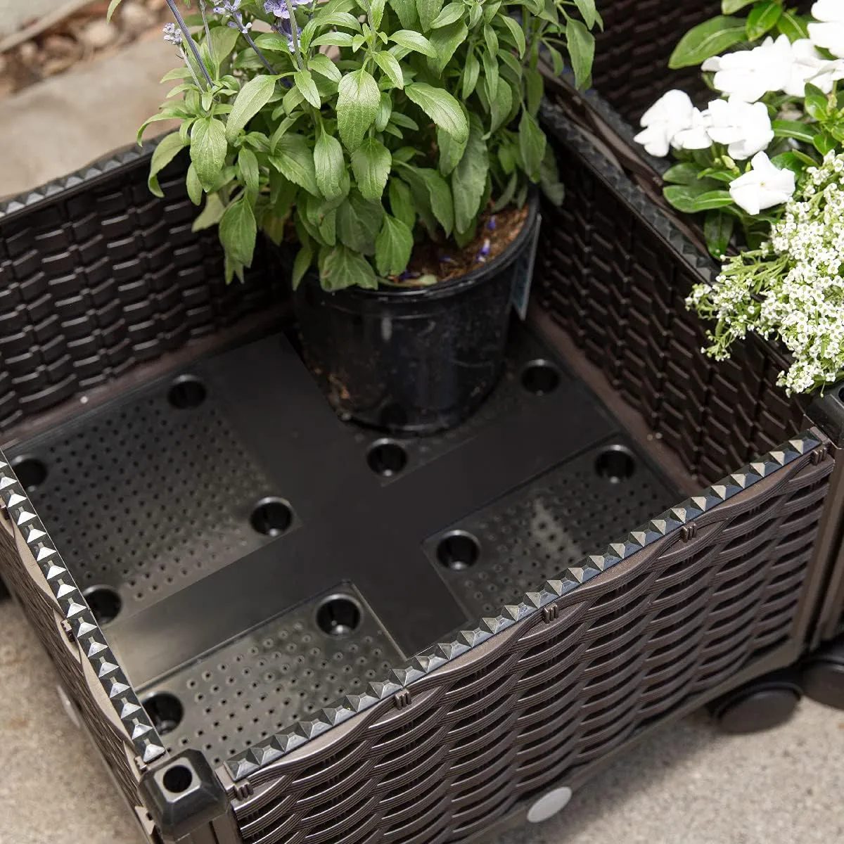 Barton 2 Pieces Rolling Garden Bed Brown Plastic w/Self-Watering Design Outdoor Elevated Planter Box Kit Wheels Mobile