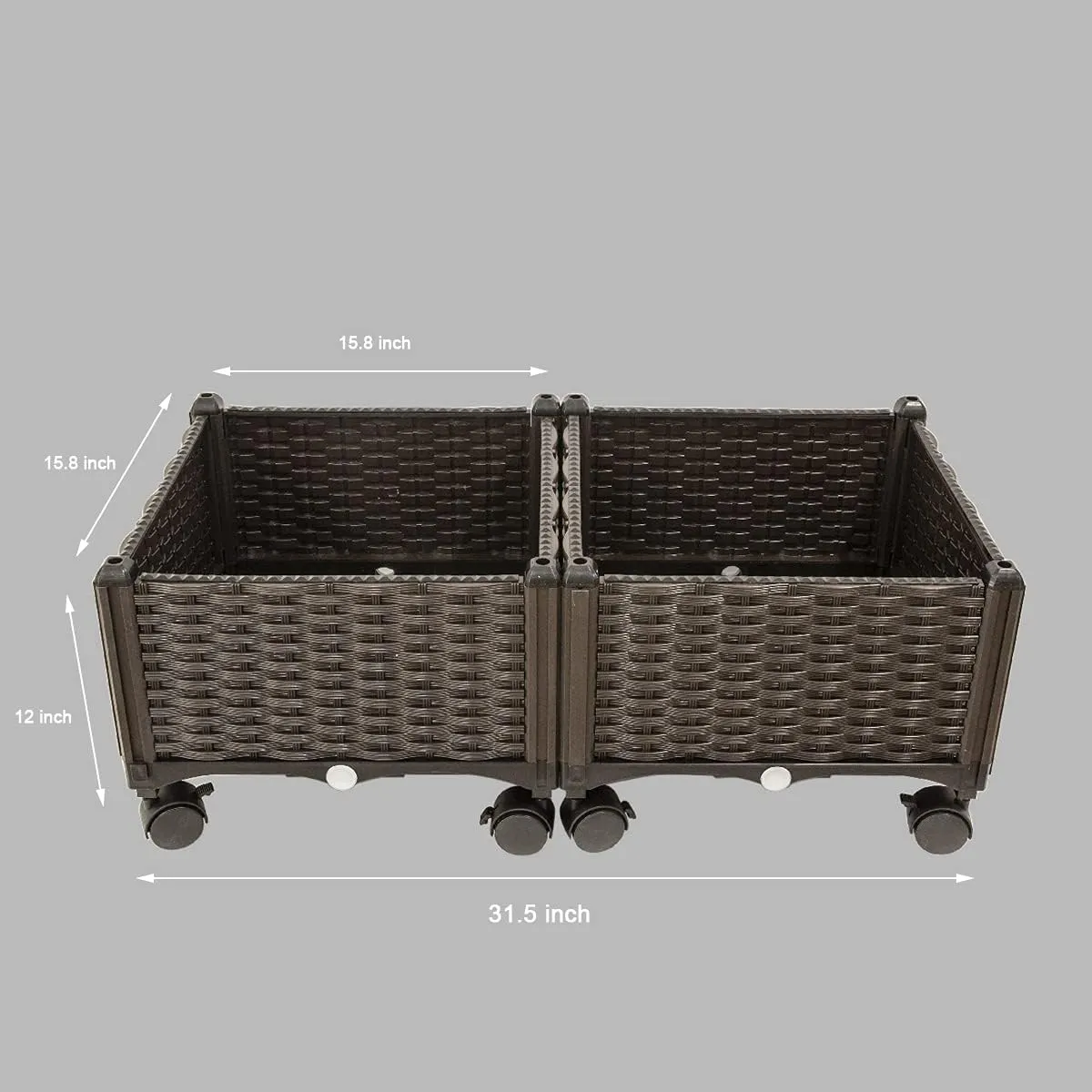 Barton 2 Pieces Rolling Garden Bed Brown Plastic w/Self-Watering Design Outdoor Elevated Planter Box Kit Wheels Mobile