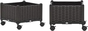 Barton 2 Pieces Rolling Garden Bed Brown Plastic w/Self-Watering Design Outdoor Elevated Planter Box Kit Wheels Mobile