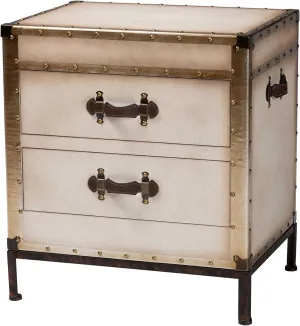 Baxton Studio Laura Vintage White Canvas 2-Drawer End Table Trunk