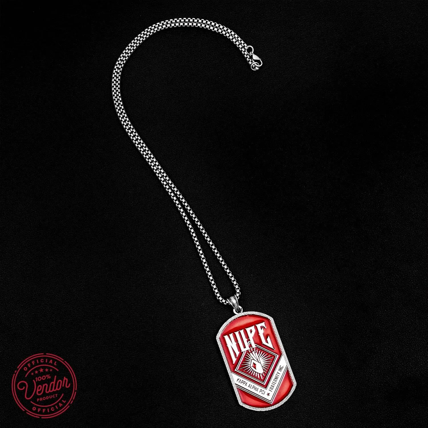 BBGreek Kappa Alpha Psi Fraternity Paraphernalia - Dog Tag Pendant Necklace with 24 Inch Rope Chain - Official Vendor