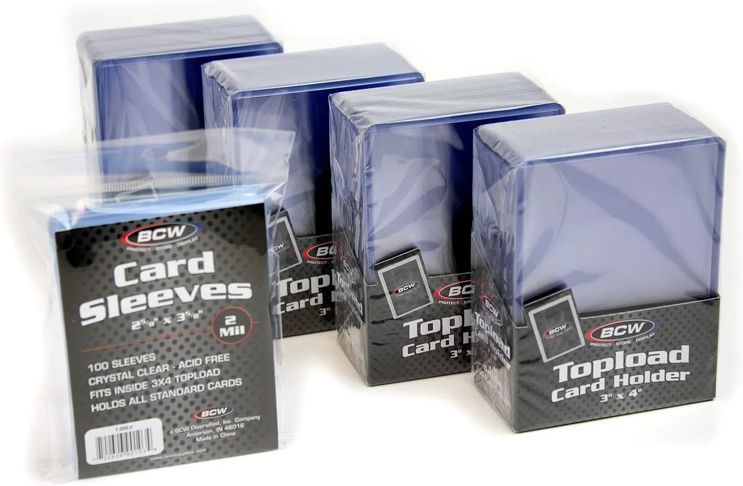 BCW Card Sleeves and Toploaders for Card Combo | Premium Top loaders for Cards and Acid-Free Penny Sleeves | Great for Football, Magic The Gathering, Pokemon, and Baseball Card Protectors 100 Count