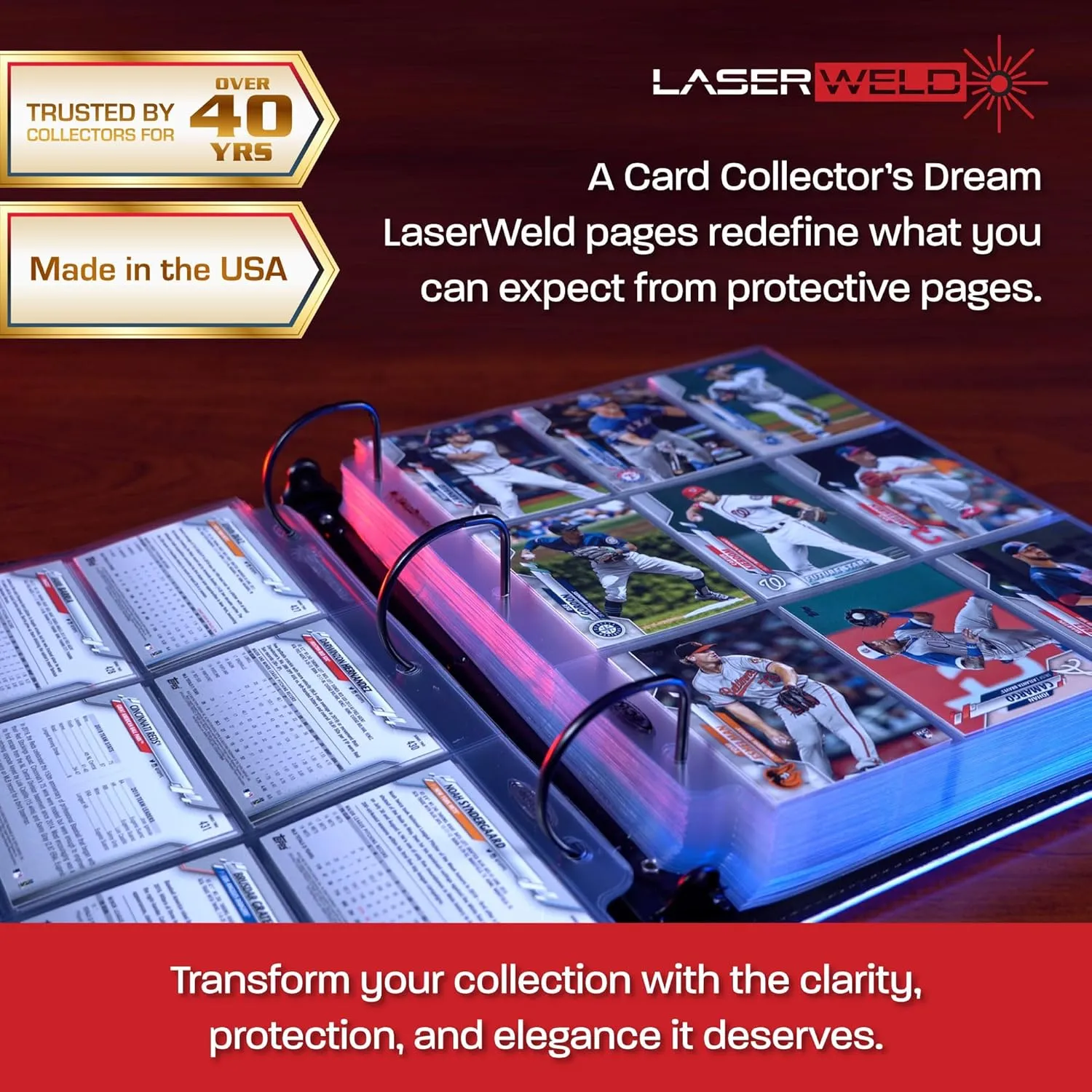 BCW LaserWeld 9 Pocket Pages - 100 Page Pack | Glass-Like Clear Flat Lay | Premium Ultra Flat and Clear Pocket Pages for Cards | Trading Card Binder Sleeves for Pokemon, MTG, Baseball, Basketball