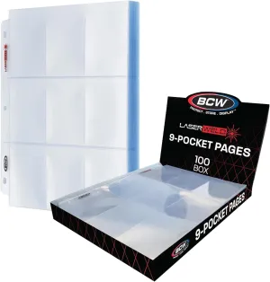 BCW LaserWeld 9 Pocket Pages - 100 Page Pack | Glass-Like Clear Flat Lay | Premium Ultra Flat and Clear Pocket Pages for Cards | Trading Card Binder Sleeves for Pokemon, MTG, Baseball, Basketball