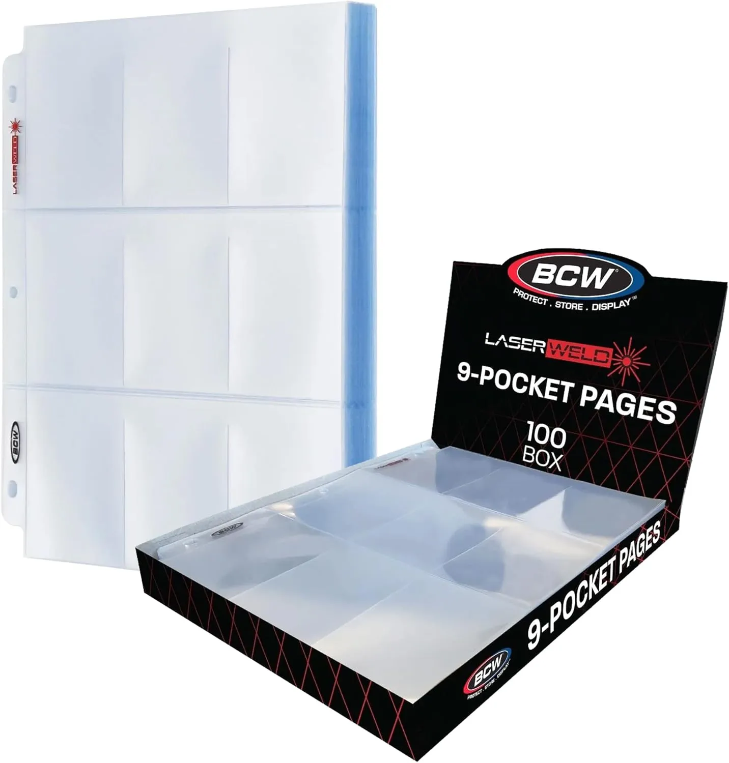 BCW LaserWeld 9 Pocket Pages - 100 Page Pack | Glass-Like Clear Flat Lay | Premium Ultra Flat and Clear Pocket Pages for Cards | Trading Card Binder Sleeves for Pokemon, MTG, Baseball, Basketball