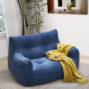 Bean Bag Chair, 2-Seater Bean Bag Couch for Adults, Big Accent Sofa Chair with Pocket & Wide Armrests, Floor Sofa for Living Room, Bedroom, Apartment, Dorms, Velvet Fabric, Blue