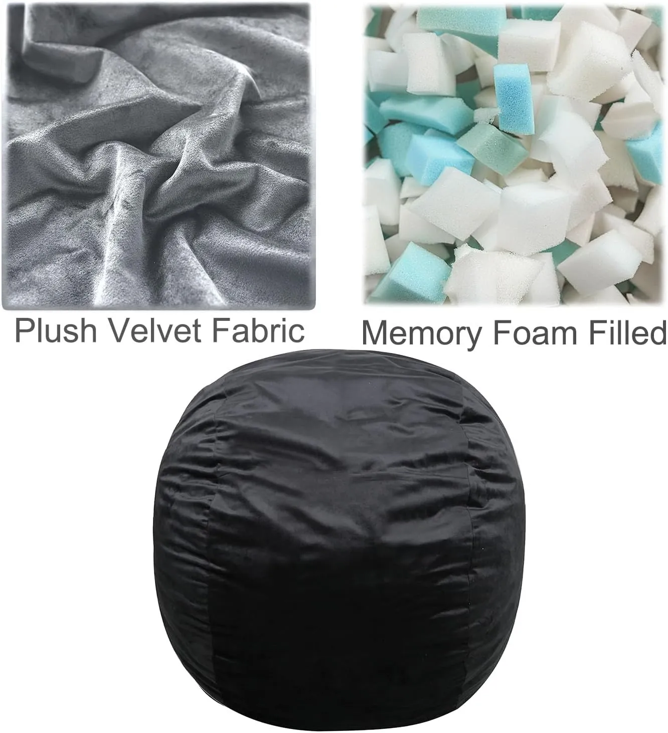 Bean Bag Chairs, Memory Foam Stuffing Bean Bag Chair for Adults/Teens/Kids, Velvet Lazy Sofa Furniture with Removable High-Rebound Memory Foam for Living Room Bedroom College Dorm