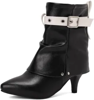 BEAUPAS Women's Buckle Ankle Boots Kitten Heels Pointed Toe Boots Fold Over Booties Low Heel Dress Shoes