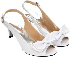 BEAUPAS Women's Peep Toe Slingback Kitten Heel Patent Pumps with Bow Buckle Cute Shoes