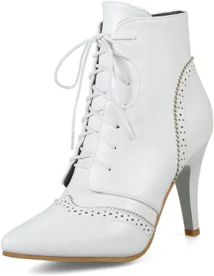BEAUPAS Women's Stiletto Ankle Boots Pointed Toe Lace Up High Heel Ankle Booties Shoes
