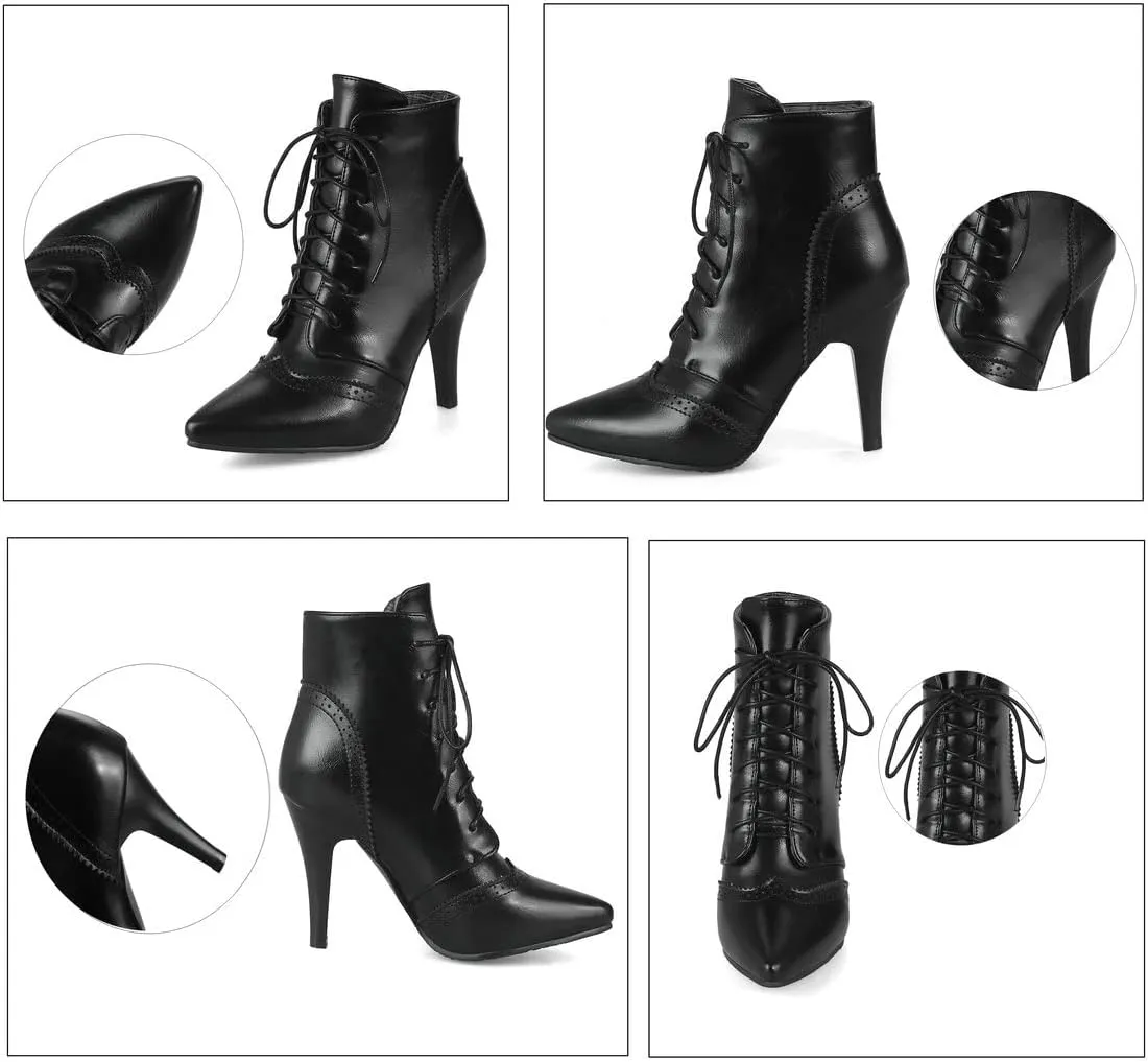 BEAUPAS Women's Stiletto Ankle Boots Pointed Toe Lace Up High Heel Ankle Booties Shoes