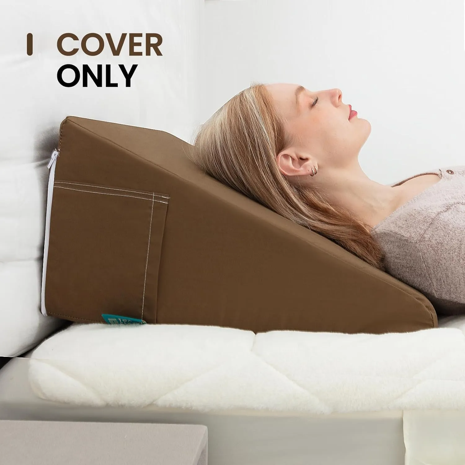 Bed Wedge Pillow Cover Silky & Smooth Wedge Pillowcase, Soft & Breathable, Removable & Machine Washable-Zipper Design (Khaki, 24"x24"x7.5")