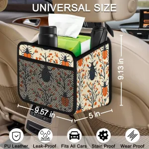Beetles Vintage Trees Car Backseat Organizer PU Leather Automotive Back Seat Storage Bag Universal Hanging Garbage Box Travel Accessories Foldable