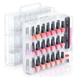 Beloving 2pcs Nail Polish Organizer, Portable 48 Bottles Clear Nail Polish Holder with Adjustable Divider, Gel Nail Polish Storage Double Side Nail Polish Organizer Case for Nail Tech