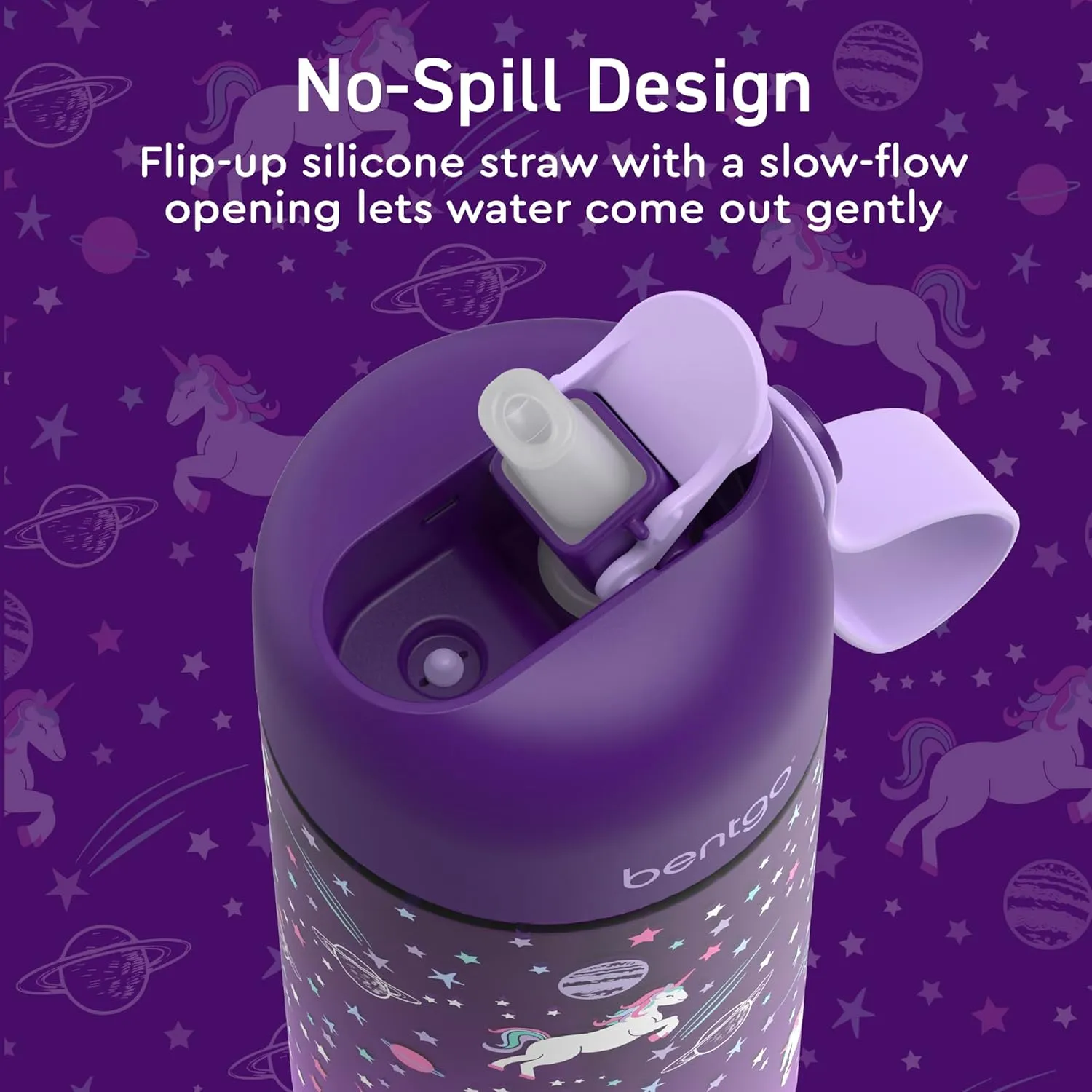 Bentgo Kids Water Bottle 2-Pack - Leak-Proof, Durable Tritan, BPA-Free 15 oz. Cup for Kids/Toddlers Ages 3 , Safe Sip Spout, & Dishwasher Safe for School/Sports/Daycare/Camp (Unicorn/Lavender Galaxy)