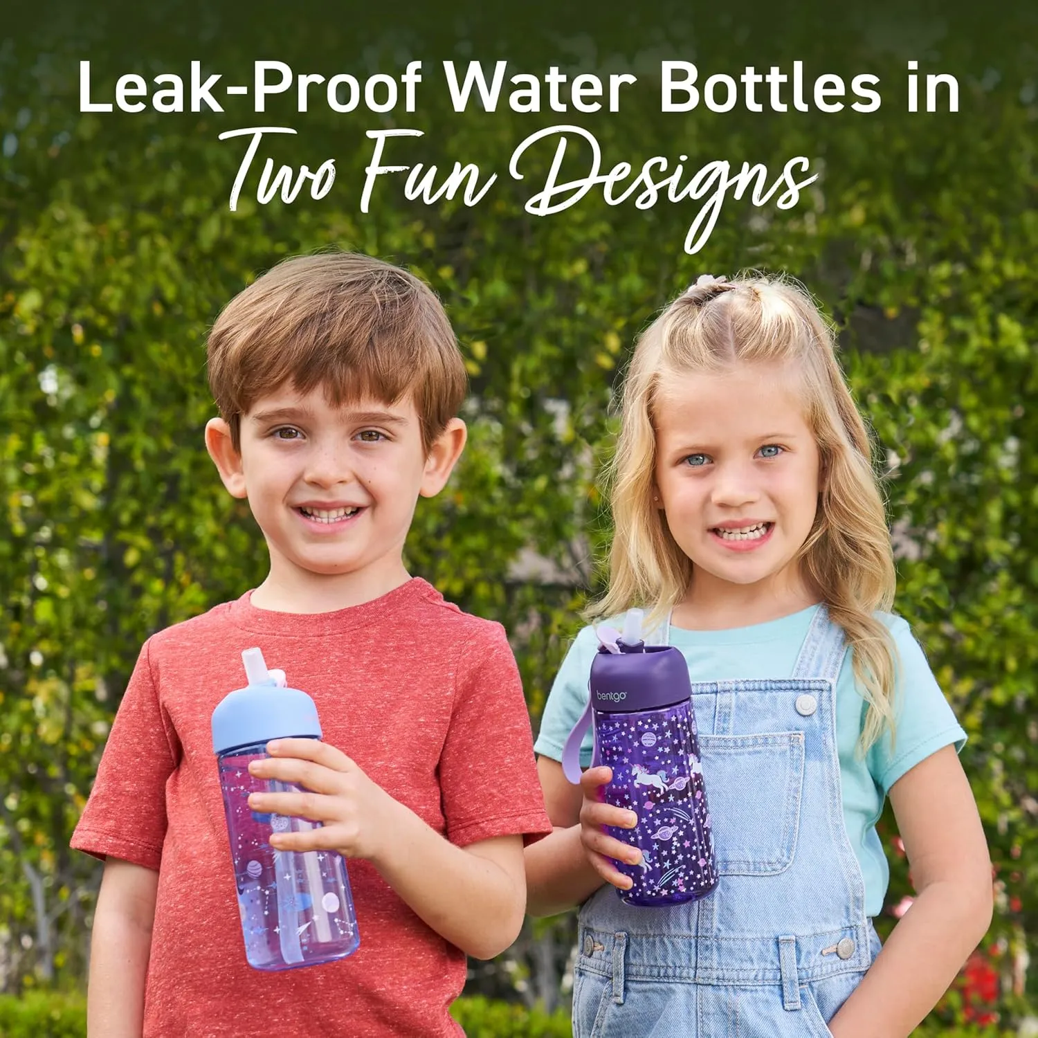 Bentgo Kids Water Bottle 2-Pack - Leak-Proof, Durable Tritan, BPA-Free 15 oz. Cup for Kids/Toddlers Ages 3 , Safe Sip Spout, & Dishwasher Safe for School/Sports/Daycare/Camp (Unicorn/Lavender Galaxy)