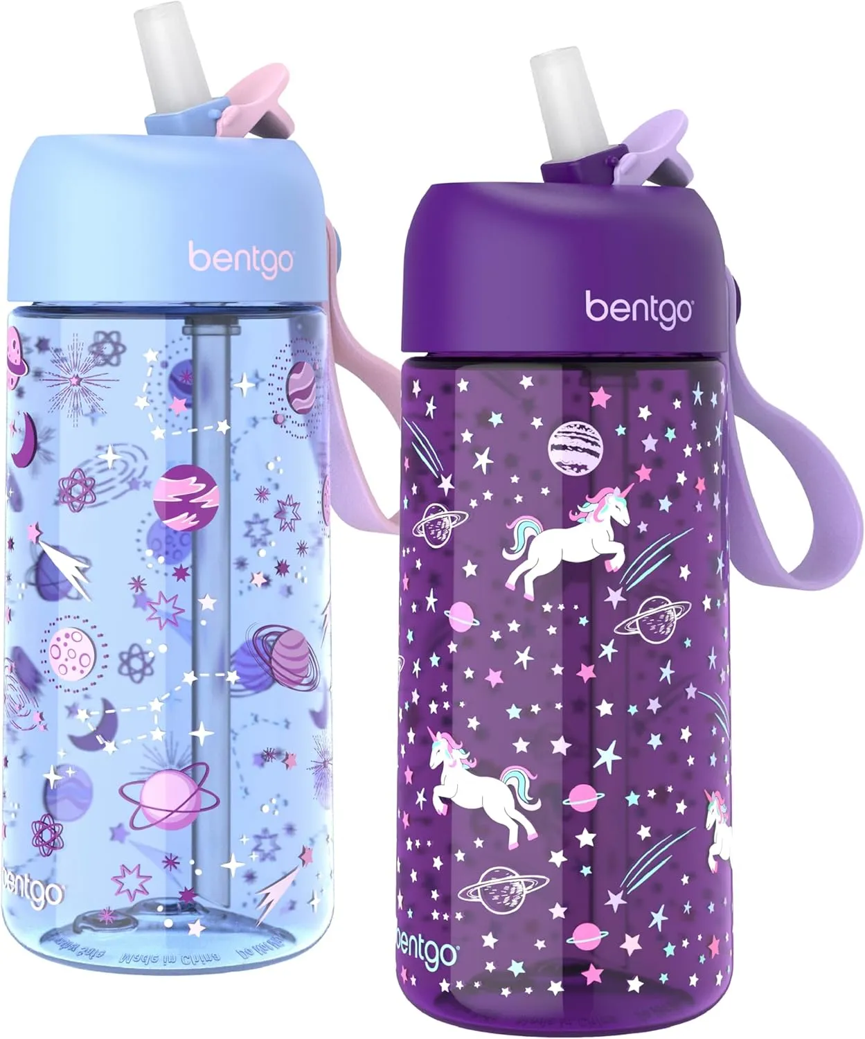 Bentgo Kids Water Bottle 2-Pack - Leak-Proof, Durable Tritan, BPA-Free 15 oz. Cup for Kids/Toddlers Ages 3 , Safe Sip Spout, & Dishwasher Safe for School/Sports/Daycare/Camp (Unicorn/Lavender Galaxy)