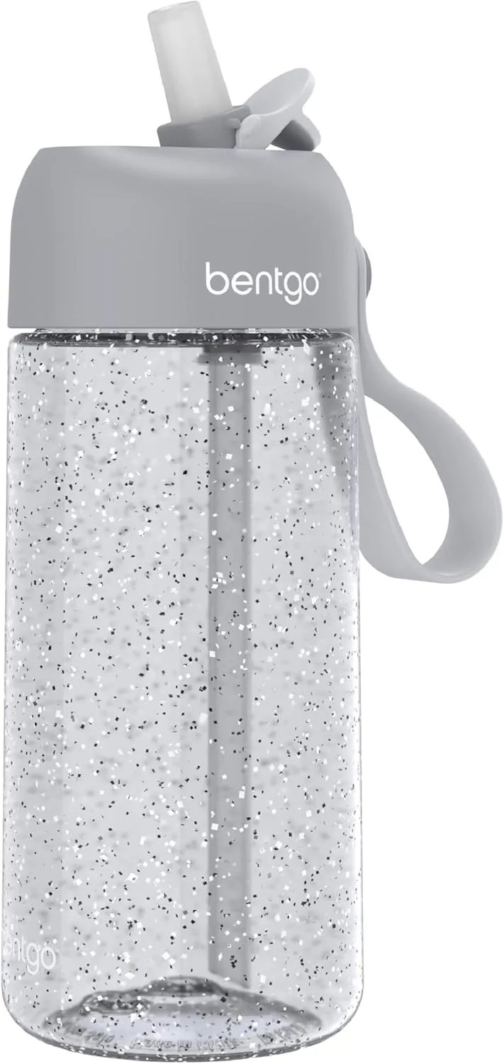 Bentgo Kids Water Bottle - Leak-Proof, Durable Tritan, BPA-Free 15 oz. Cup for Kids/Toddlers Ages 3 , Safe Sip Spout, Carrying Handle, & Dishwasher Safe for School (Glitter Edition - Silver)