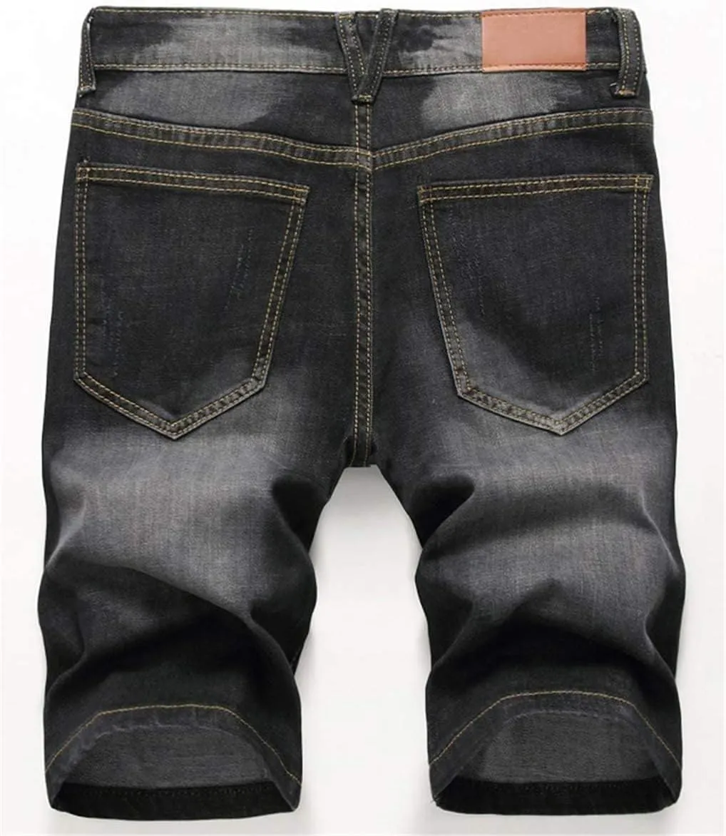 Betusline Mens Jean Shorts Distressed Ripped Denim Shorts Summer Casual Classic Straight Short Jeans