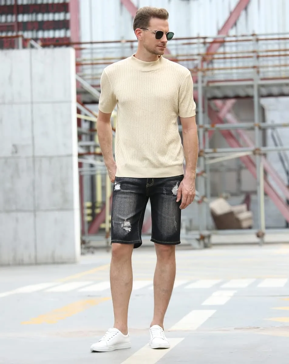 Betusline Mens Jean Shorts Distressed Ripped Denim Shorts Summer Casual Classic Straight Short Jeans
