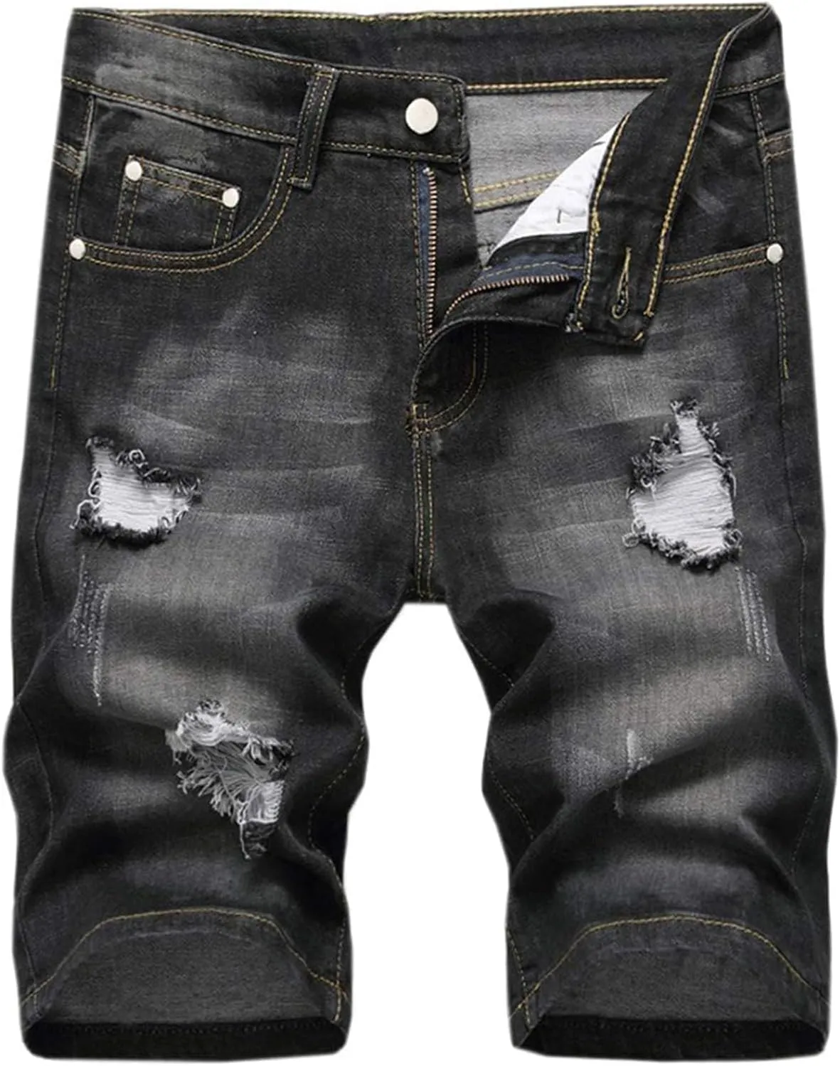 Betusline Mens Jean Shorts Distressed Ripped Denim Shorts Summer Casual Classic Straight Short Jeans
