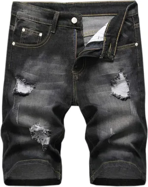 Betusline Mens Jean Shorts Distressed Ripped Denim Shorts Summer Casual Classic Straight Short Jeans