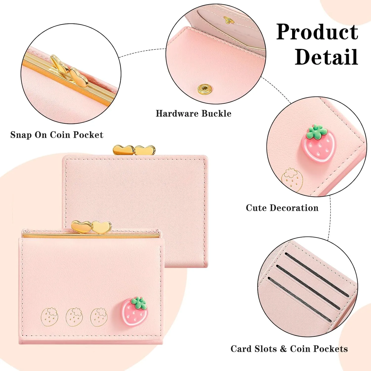 BIAOTIE Cute Juicy Couture Wallet PU Leather Small Wallet Card Holder Trifold Wallet for Women with ID Window (Cherry Blossom Pink)