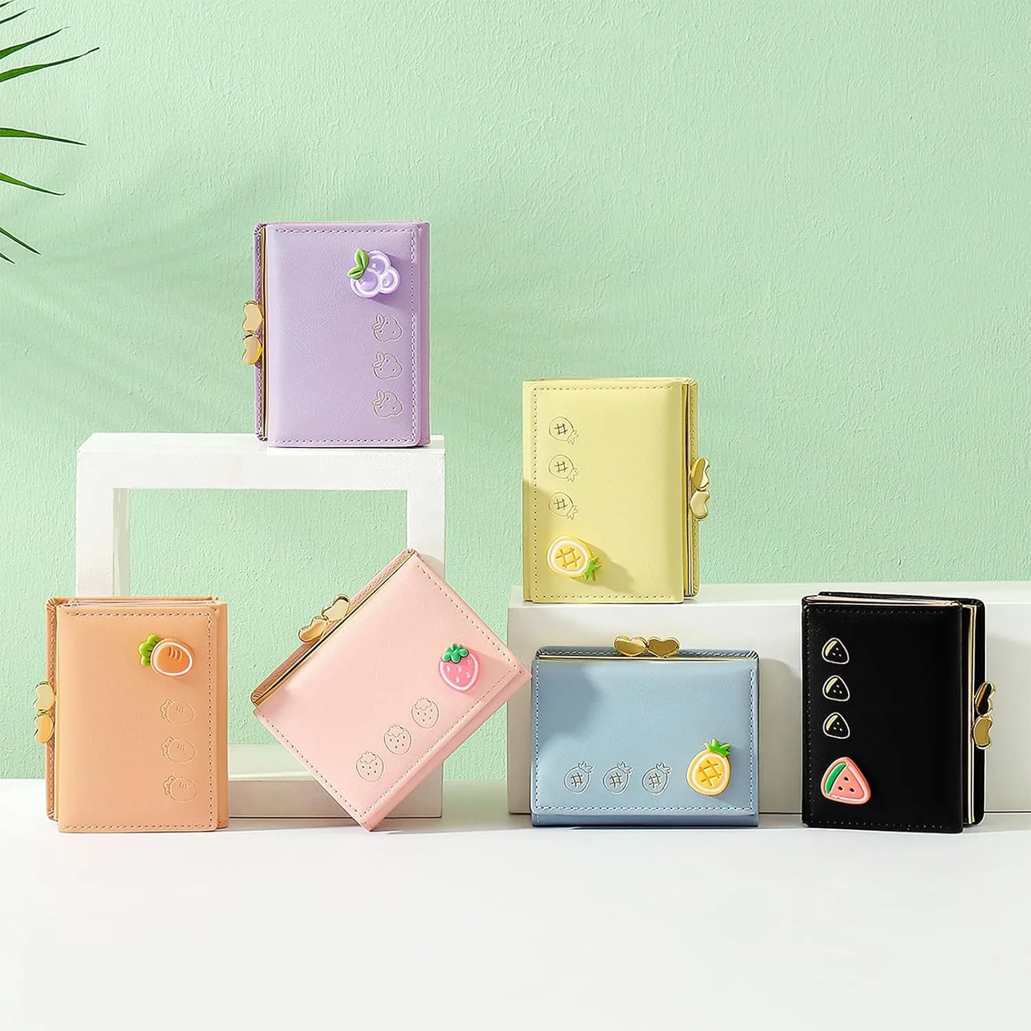 BIAOTIE Cute Juicy Couture Wallet PU Leather Small Wallet Card Holder Trifold Wallet for Women with ID Window (Cherry Blossom Pink)