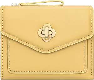 BIAOTIE Small Wallet for Women Leather Bifold Pocket Wallet RFID Blocking Credit Card Holder Cute Purse with Zipper Coin Pocket (Yellow)