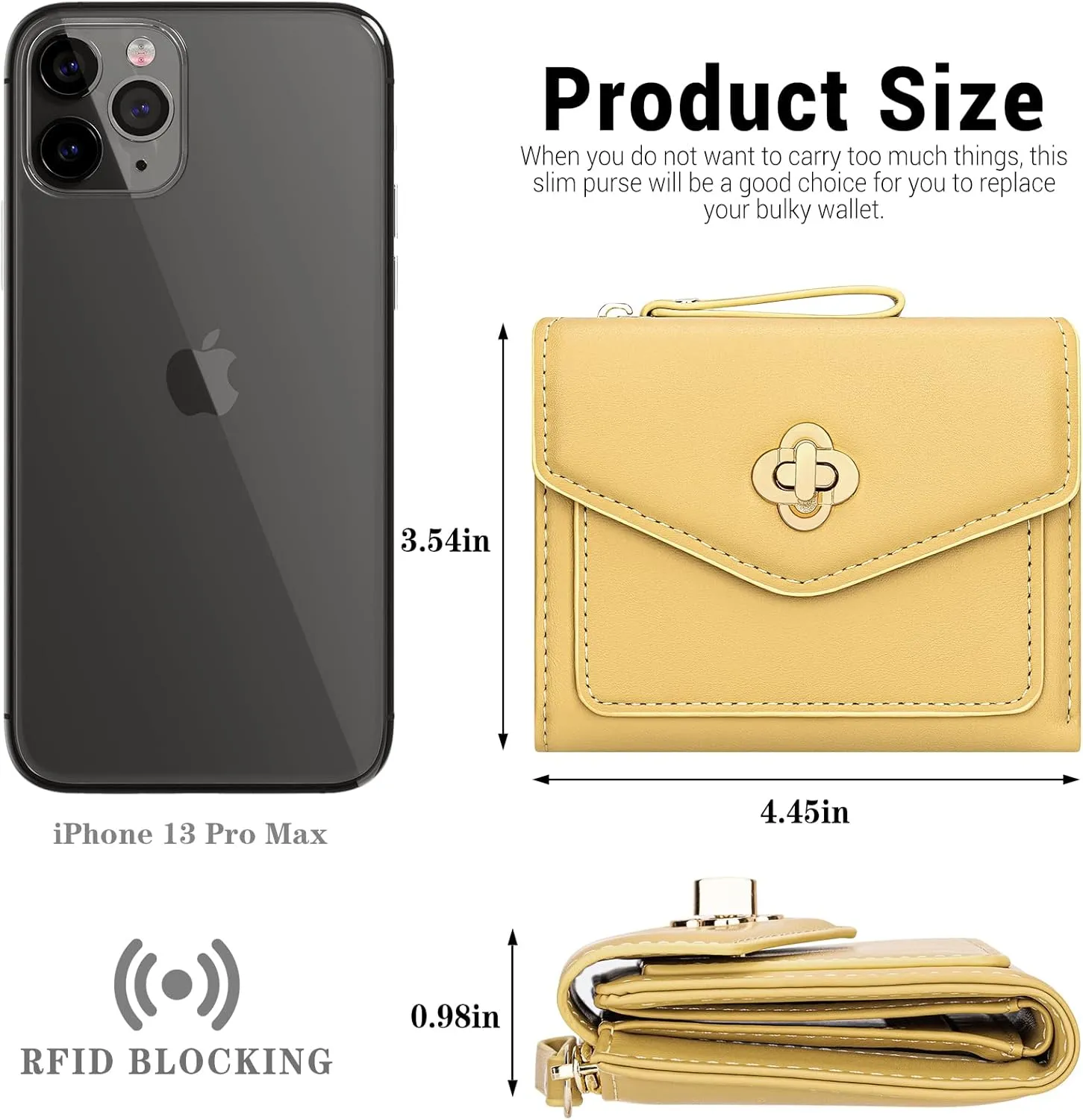 BIAOTIE Small Wallet for Women Leather Bifold Pocket Wallet RFID Blocking Credit Card Holder Cute Purse with Zipper Coin Pocket (Yellow)